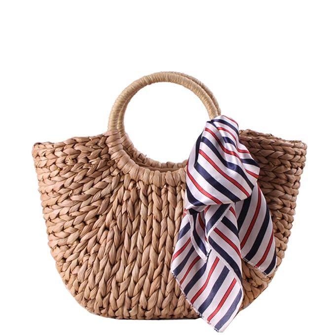 Andear Womens Vintage Straw Woven Handbags Large Casual Summer Beach Tote Bags With Round Handle ... | Amazon (US)
