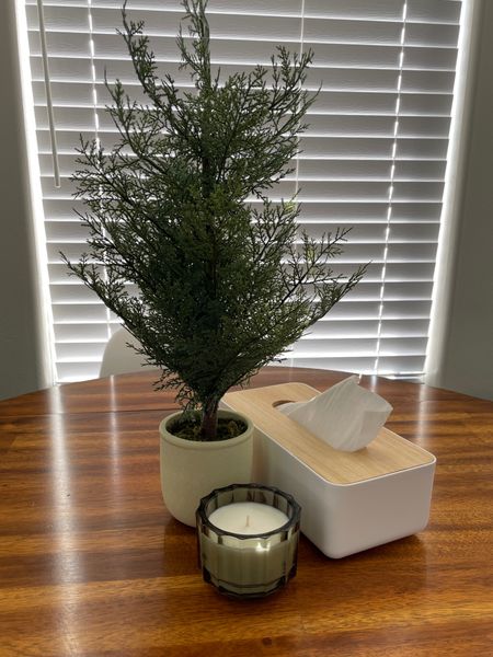 Holiday home decor 
Candle 
Table top tree 


#LTKhome #LTKHoliday