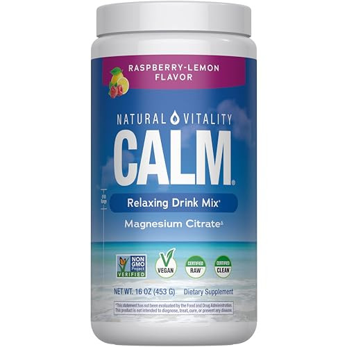 Natural Vitality Calm, Magnesium Citrate Supplement, Anti-Stress Drink Mix Powder, Gluten Free, Vegan, & Non-GMO, Raspberry Lemon, 16 oz | Amazon (US)