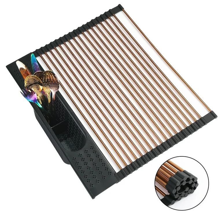 ReaNea Rose Gold Roll Up Dish Drying Rack Over The Sink, Kitchen Rolling Dish Drainer, Foldable S... | Walmart (US)