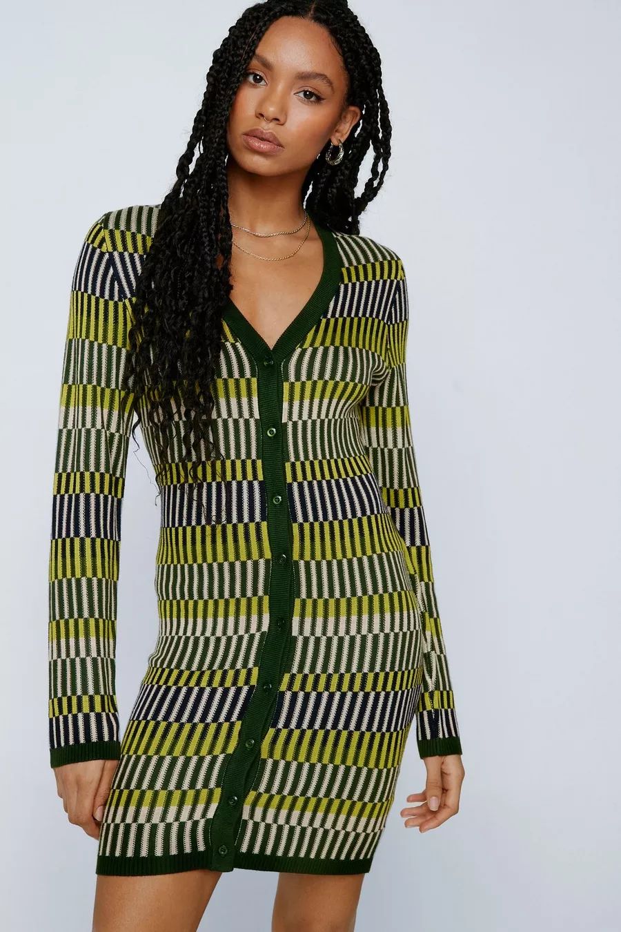 Contrast Stripe Button Up Knitted Mini Dress | Nasty Gal (US)