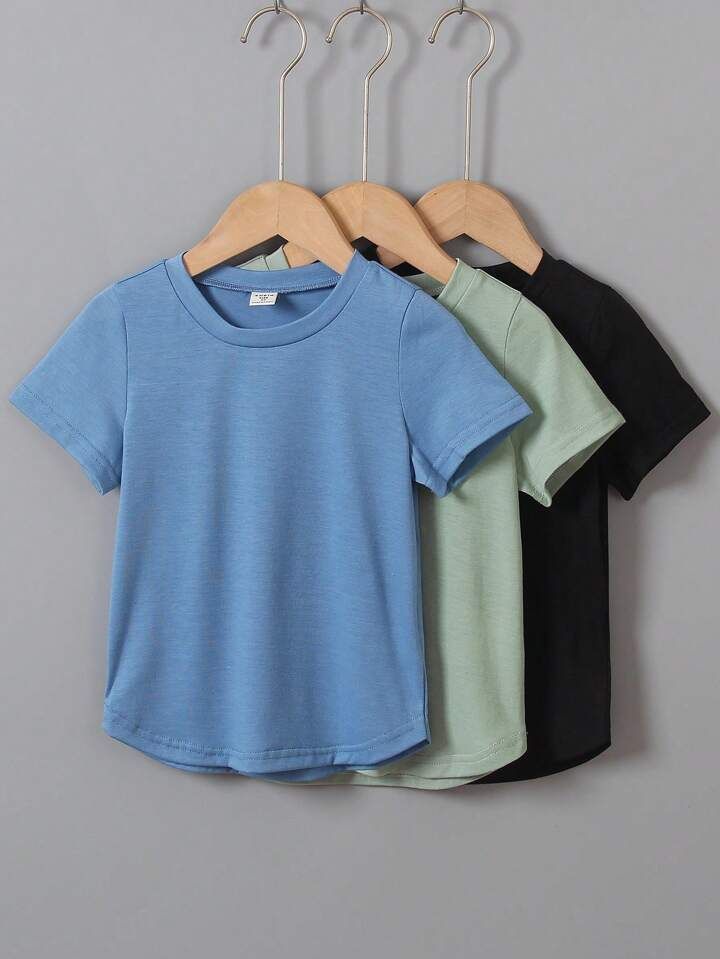 SHEIN Young Boy Solid Color Round Neck Short Sleeve T-Shirt | SHEIN
