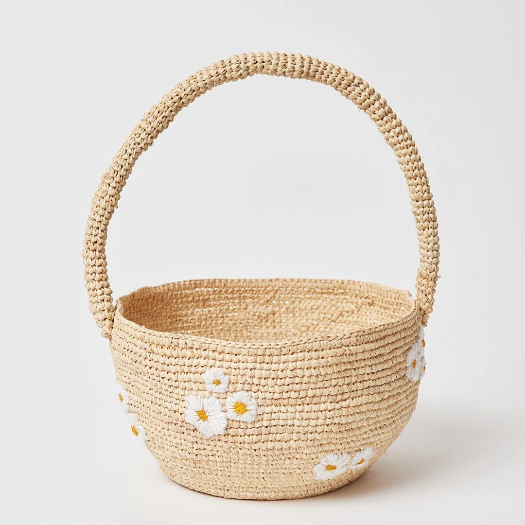 Daisy Dot Easter Basket, Handwoven Raffia Flower Handbasket, Handmade Spring Gift - Etsy | Etsy (US)