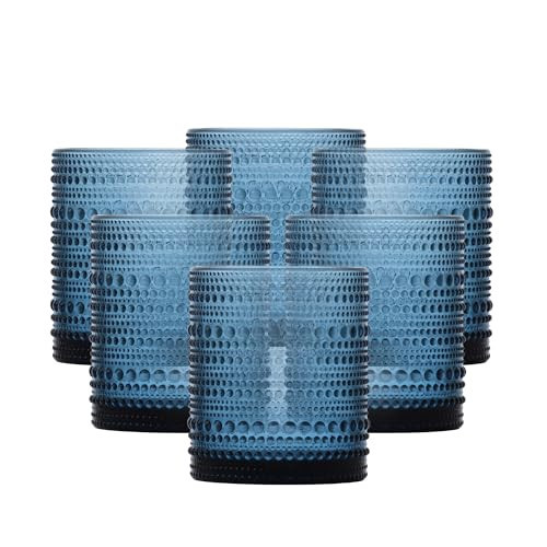 Fortessa Jupiter Beaded Hobnail Glass, 10 Ounce Double Old Fashioned (Set of 6), Cornflower Blue | Amazon (US)