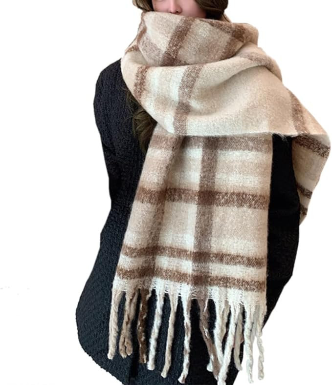 OUNIYA Big Chunky Plaid Scarf Colorful Checked Oversized Thick Scarves Soft Large Cashmere Wool W... | Amazon (US)
