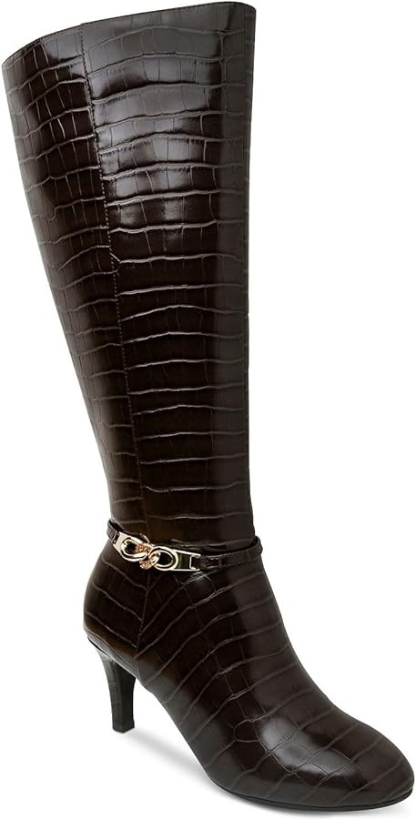 Karen Scott Womens Hanna Wide-Calf Dress Boots, Dark Brown, Size 7.5 | Amazon (US)
