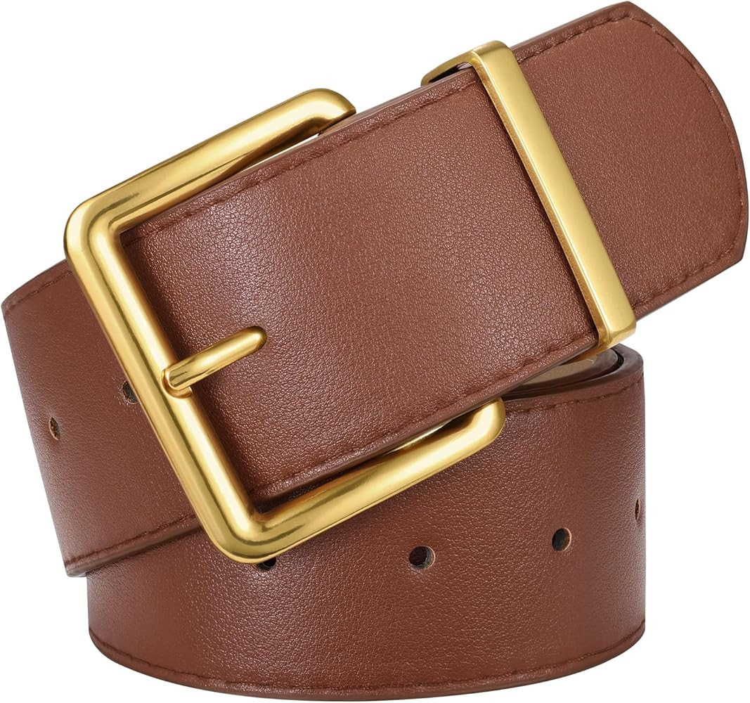 XZQTIVE Women Wide Chunky Belt for Dresses Fashion Thick Suede Belt with Gold Buckle | Amazon (US)