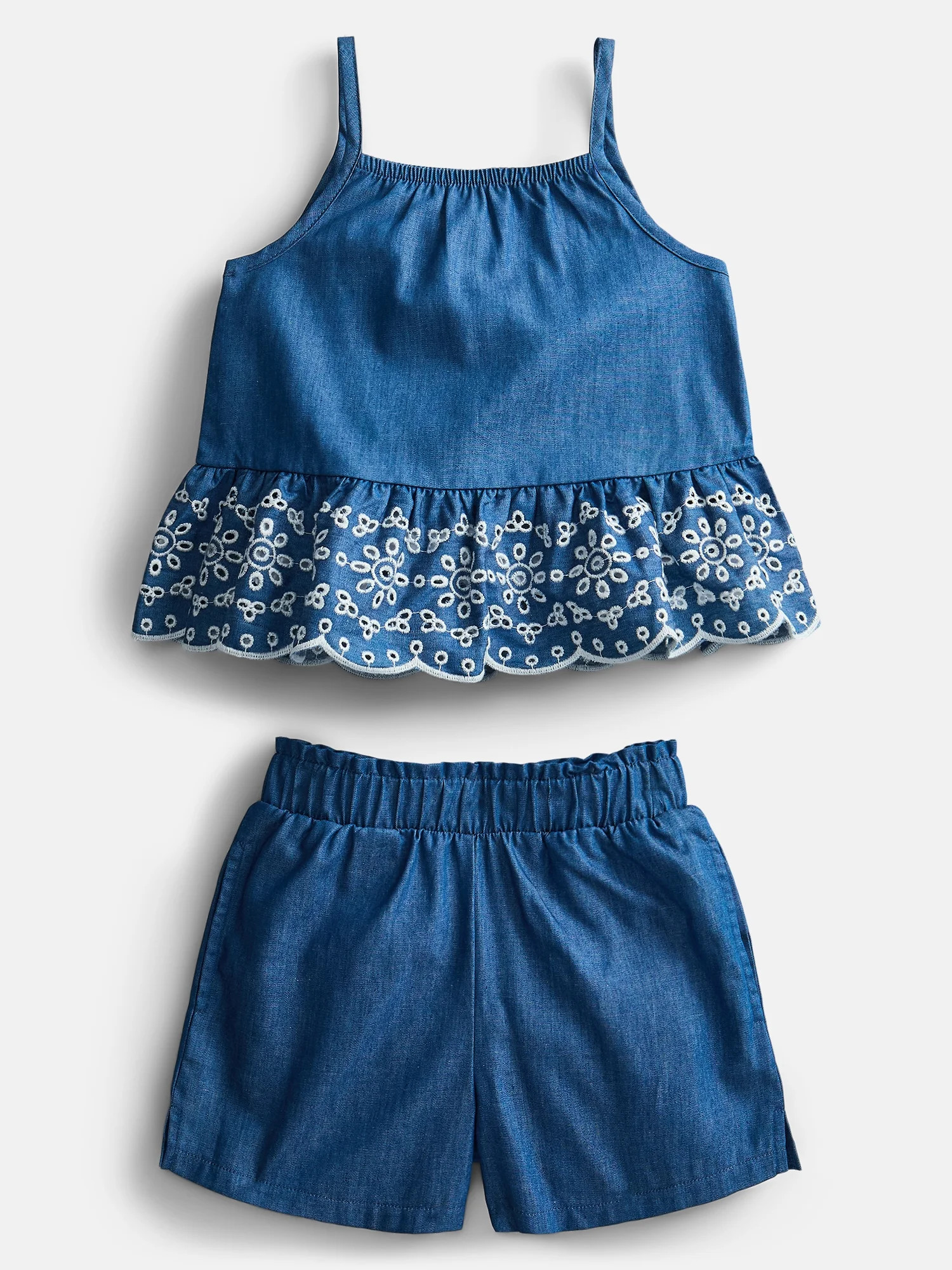 Wonder Nation Toddler Girls Scalloped Tank Top and Matching Shorts Set, 2-Piece, Sizes 12M-5T - W... | Walmart (US)