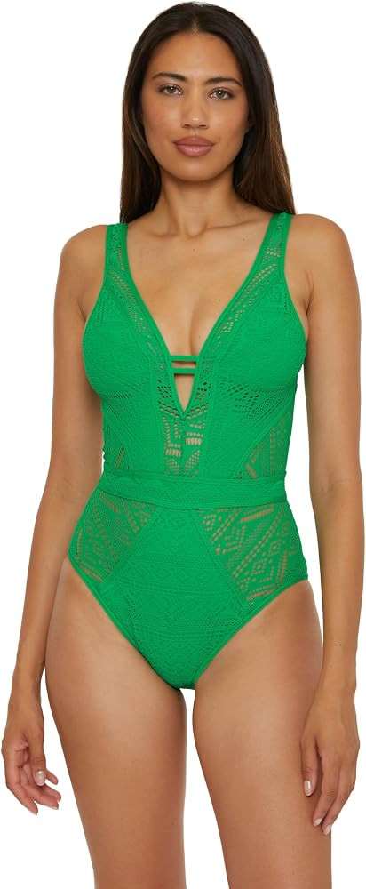BECCA Color Play One Piece Swimsuit, Plunge Neck, Crochet, Bathing Suits for Women | Amazon (US)