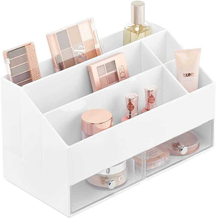 mDesign Plastic Nail Polish Organizer Storage Station Cube with 2 Drawers and 5 Divided Sections for | Amazon (US)