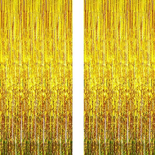 GOER 3.2 ft x 9.8 ft Metallic Tinsel Foil Fringe Curtains for Party Photo Backdrop Wedding Decor (2  | Amazon (US)