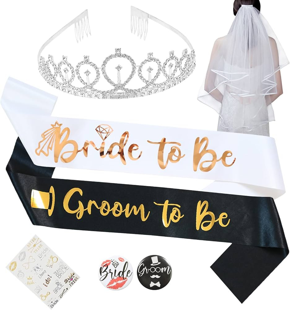 Docooniver Bride to be,Bridal Shower Decorations,Bridal Shower Favors,Sash,Tiara,Veil,Tattoos,Bad... | Amazon (US)