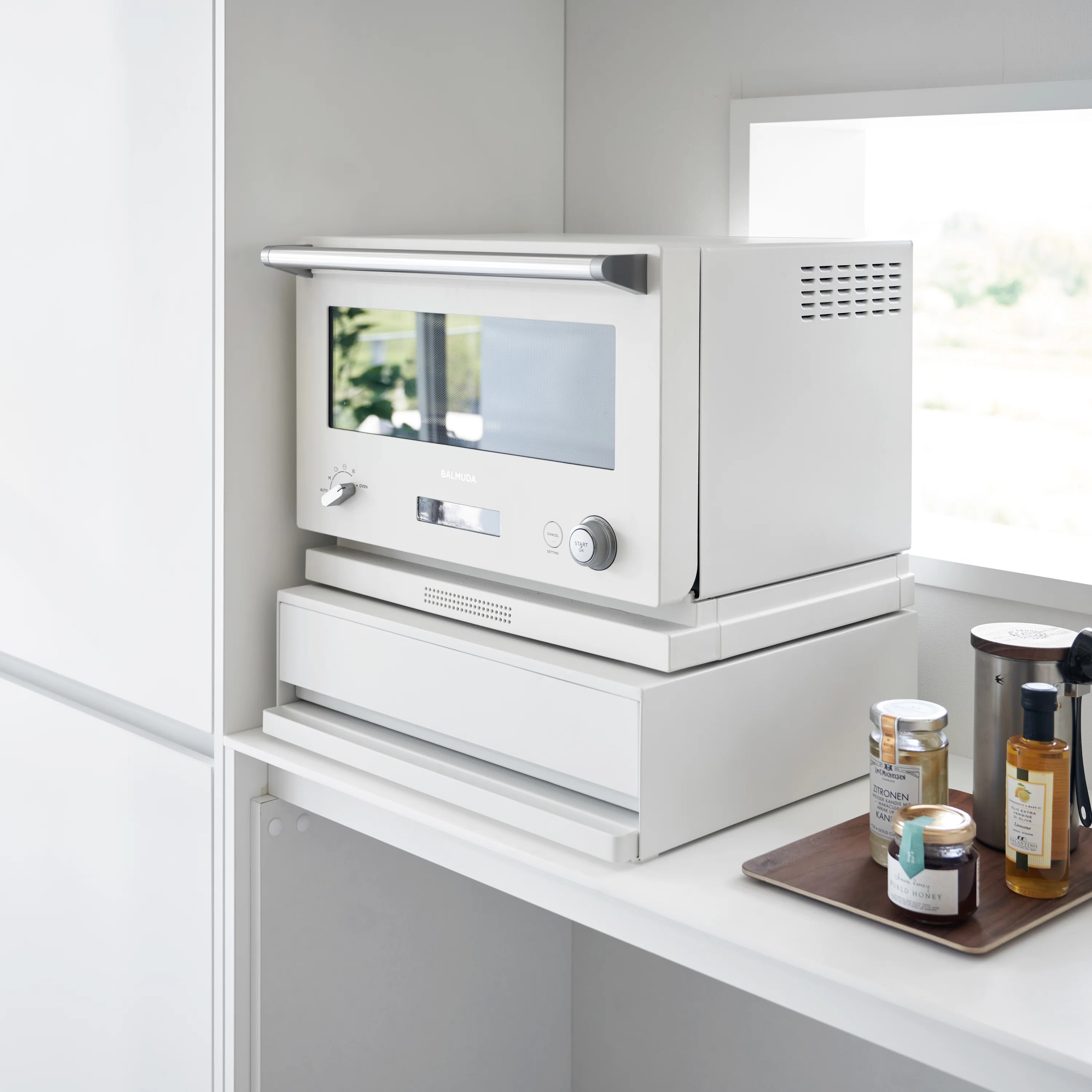 Yamazaki Home Kitchen Countertop Organizer Appliance Stand With Drawer And Pull-Out Shelf - Steel | Wayfair North America