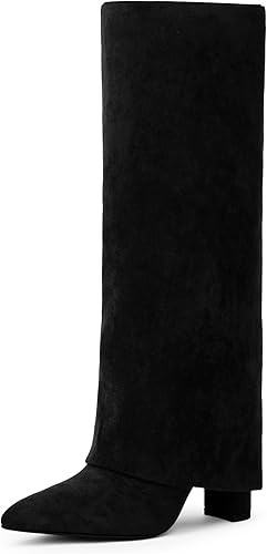 Modatope Knee High Boots Women Fold Over Knee High Boots Chunky High Heels Long Boots Zipper Poin... | Amazon (US)