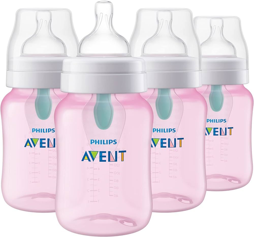 Philips AVENT Anti-Colic Baby Bottles with AirFree Vent, 9oz, Pink, Pack of 4, SCY703/14 | Amazon (US)
