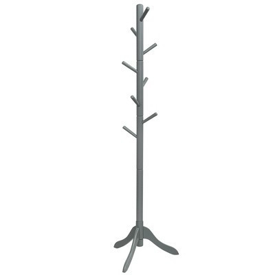 Costway Wooden Coat Rack Stand Entryway Hall Tree 2 Adjustable Height w/ 8 Hooks Gray | Target