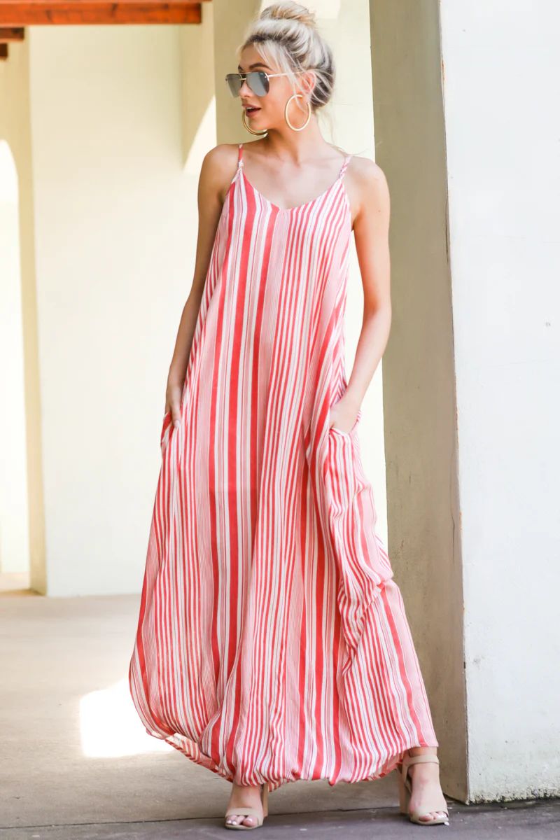 Could You Forget Tomato Stripe Maxi Dress | Red Dress 