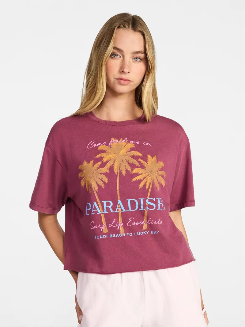 No Boundaries Boxy Cropped Graphic Tee, Women's XXS-XXL | Walmart (US)