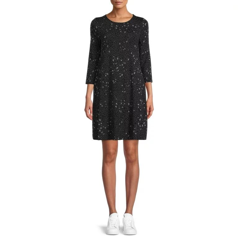 Time and Tru Women's Knit Dress with 3/4-Length Sleeves | Walmart (US)