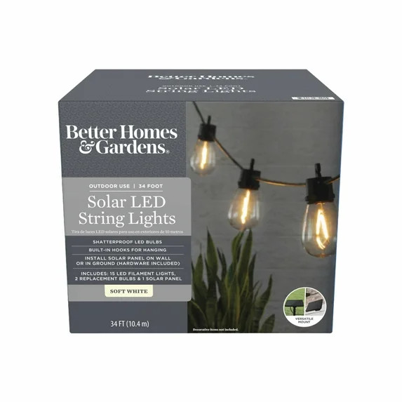 Better Homes & Gardens Solar LED String Lights, 34' | Walmart (US)