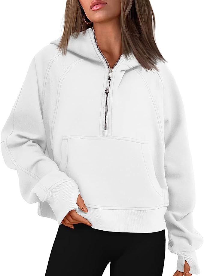 EFAN Women Cropped Hoodies Fleece Half Zip Pullover 2023 Trendy Quarter Zip Up Sweatshirts Hooded... | Amazon (US)