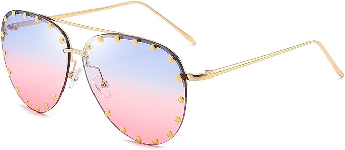 Dollger Studded Sunglasses for Women Fashion Studded Aviator Sunglasses Metal Frame UV 400 | Amazon (US)