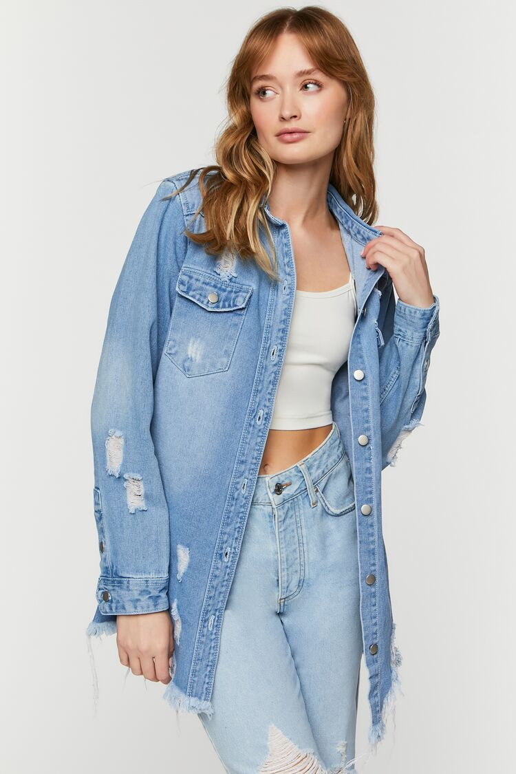 Distressed Denim Longline Trucker Jacket | Forever 21 (US)