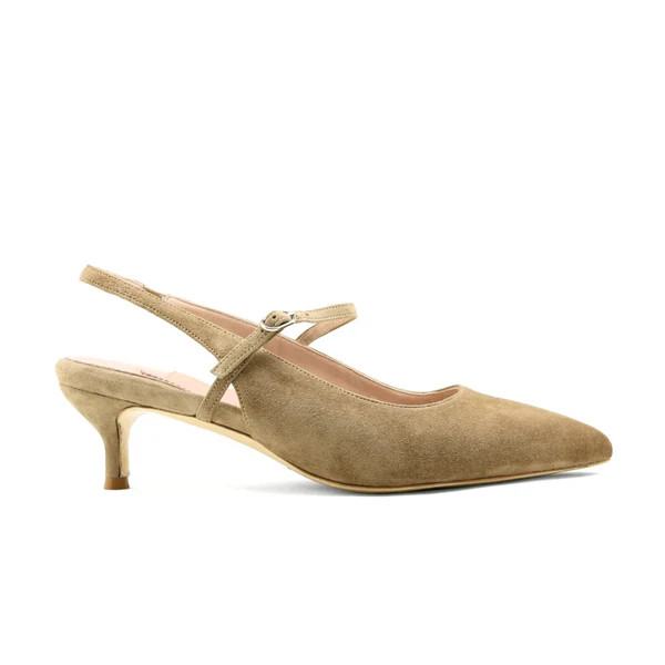 Tenacious Tan Suede Mary Jane Slingback Kitten Heel | ALLY Shoes