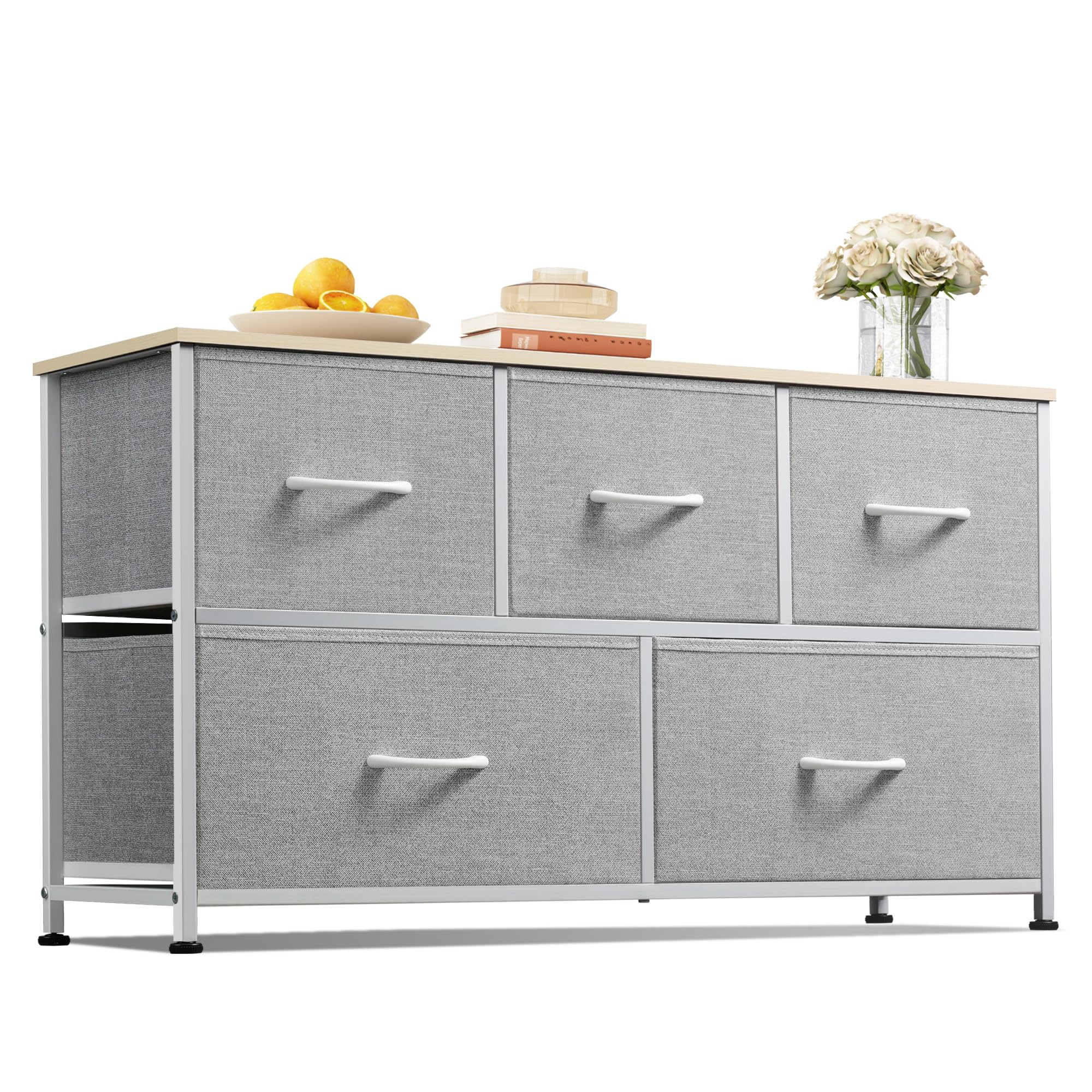 WLIVE Dresser for Bedroom with 5 Drawers, Wide Chest of Drawers, Fabric Dresser, Storage Organiza... | Amazon (US)