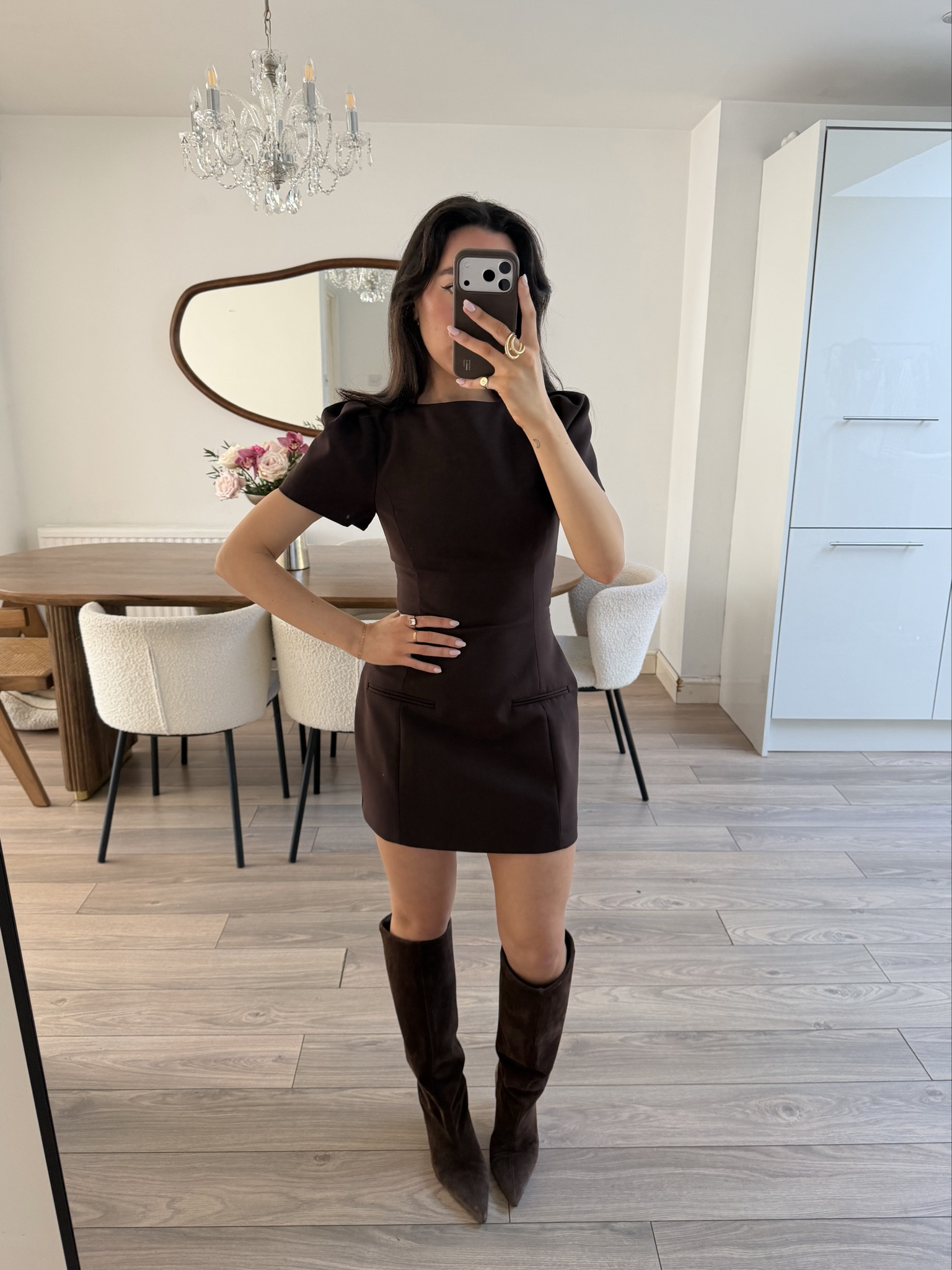 Brown short zara dress, brown suede boots, sezane ring

#LTKspring #LTKpetite #LTKuk
