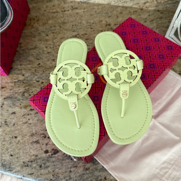 New tory Burch Miller Lizard-Embossed Leather Sandal Color LIME LEAF | Poshmark