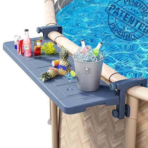 POOLHACKER Poolside Bar, [Original] Swim Up Bar Exclusively for Above-Ground Round Pools. Patio Poolside Table Smart Fold Easy Maintenance, Weather Resistant Stable Tabletop (Phantom Gray) | Amazon (US)