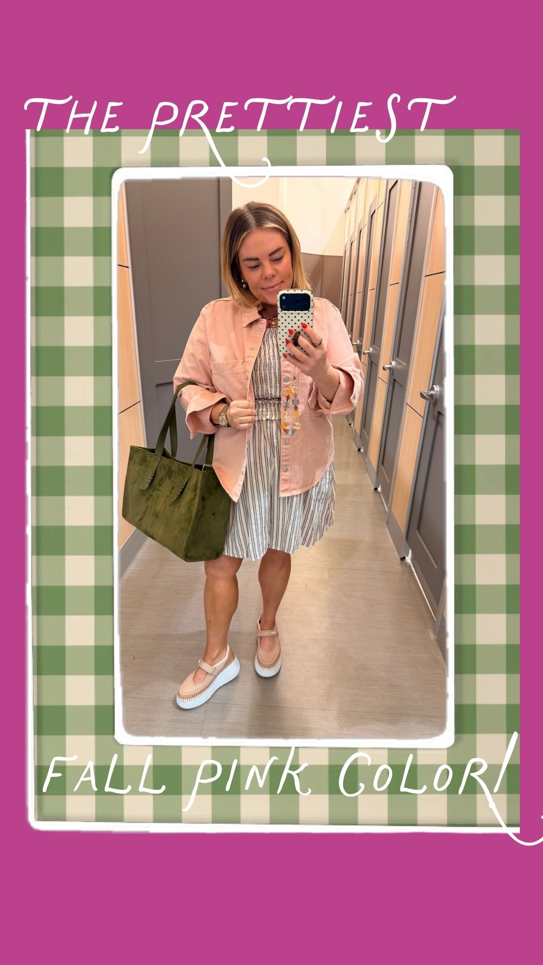 Who says you can’t wear pink for fall?! 💕 I’m loving this soft pink jacket layered over a striped dress! Paired with an olive green bag and cute Mary Jane shoes, it’s such a fun way to transition your favorite pieces into fall. Pink and green might just be my favorite color combination!

#LTKOOTD #LTKSeasonal #LTKOver40