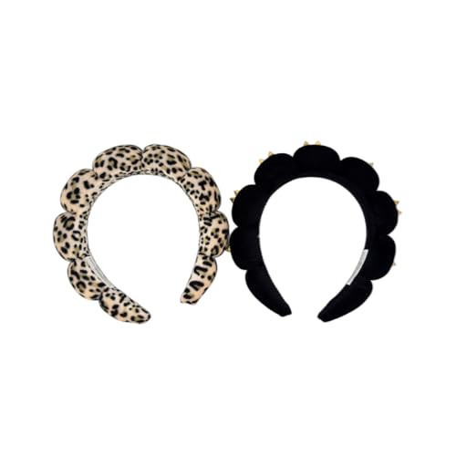 Lindo Spa Headband, 2 Pack, Leopard Print, Black with Gold Stud, Soft Terry Cloth, Makeup and Face Washing | Amazon (US)