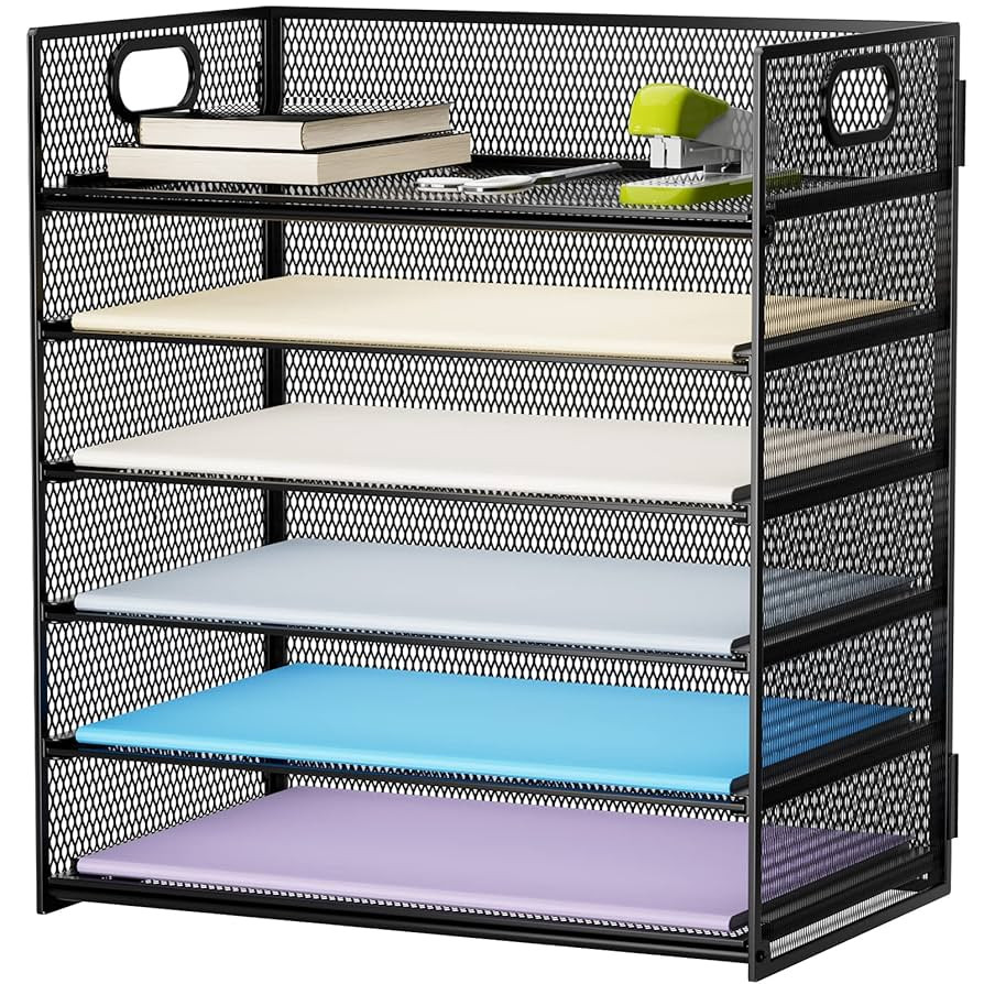 Marbrasse 6 Tier Paper Organizer Letter Tray - Mesh Desk File Organizer with Handle, Paper Sorter... | Amazon (US)
