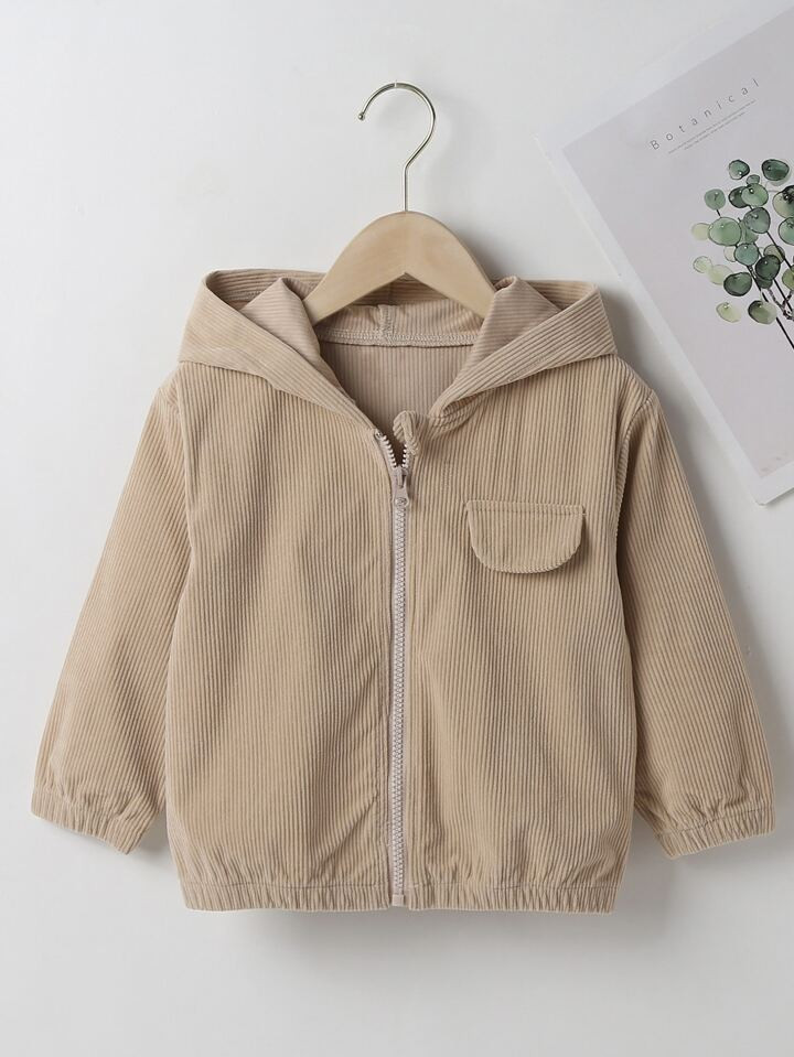 SHEIN Kids EVRYDAY Toddler Boys Corduroy Zip Up Hooded Jacket | SHEIN