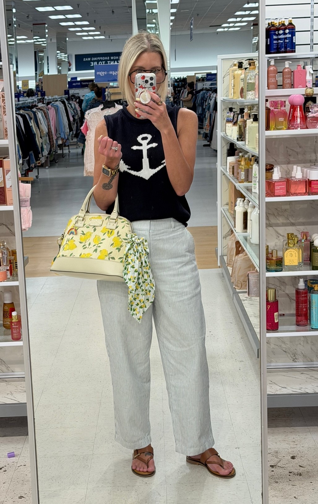 My two favorite things of the season. Lemons and Nautical!
🍋⚓️

My sleeveless sweater is from Free Assembly, found at Walmart. I’m wearing an XS. It runs large in my opinion. 

My blue and white striped linen barrel pants are from Uniqlo. But they’re currently sold out. 🫠
I found some alternatives I’ll link below. 

My sandals are older from TJ Maxx and I got my lemon Kate Spade from Poshmark. I’ll link up what I can below!

#LTKgrwm #LTKootd #LTKOver40