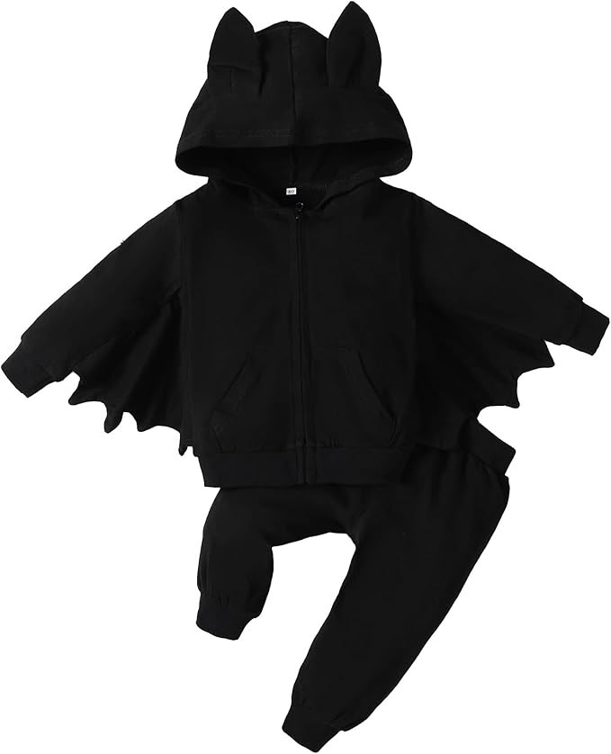 Amazon.com: Baby Boy Girl Halloween Bat Outfits Kids Halloween Bat Clothes Toddler Bat Sleeve Hoo... | Amazon (US)