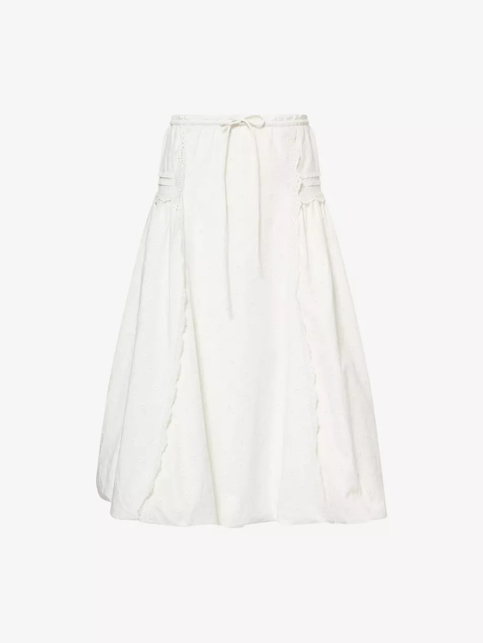 Agatha Puffball Cotton-Poplin Midi Skirt | Selfridges