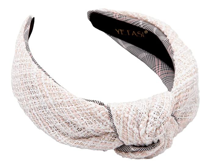 YETASI Tweed Off White Knotted Headband for Women with Hints of Pink and Gold Threading is Unique... | Amazon (US)