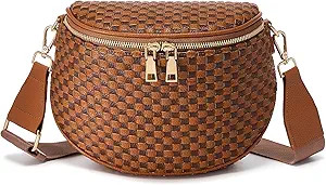 Trendy Woven Checkered Crossbody Bum Bag for Women，PU Leather Checkered Purse Fanny Packs Belt ... | Amazon (US)