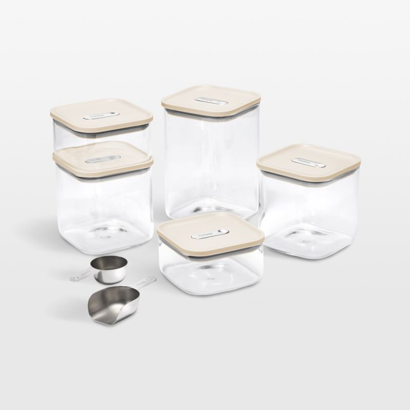 Caraway Cream 14-Piece Airtight Glass Food Storage Container Set + Reviews | Crate & Barrel | Crate & Barrel