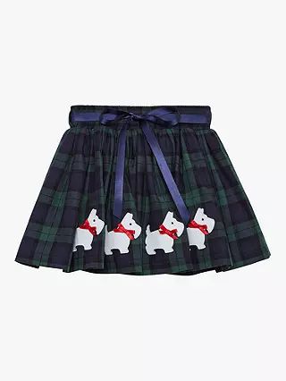 Trotters Kids' Scottie Dog Tartan Bow Cotton Skirt, Navy | John Lewis (UK)