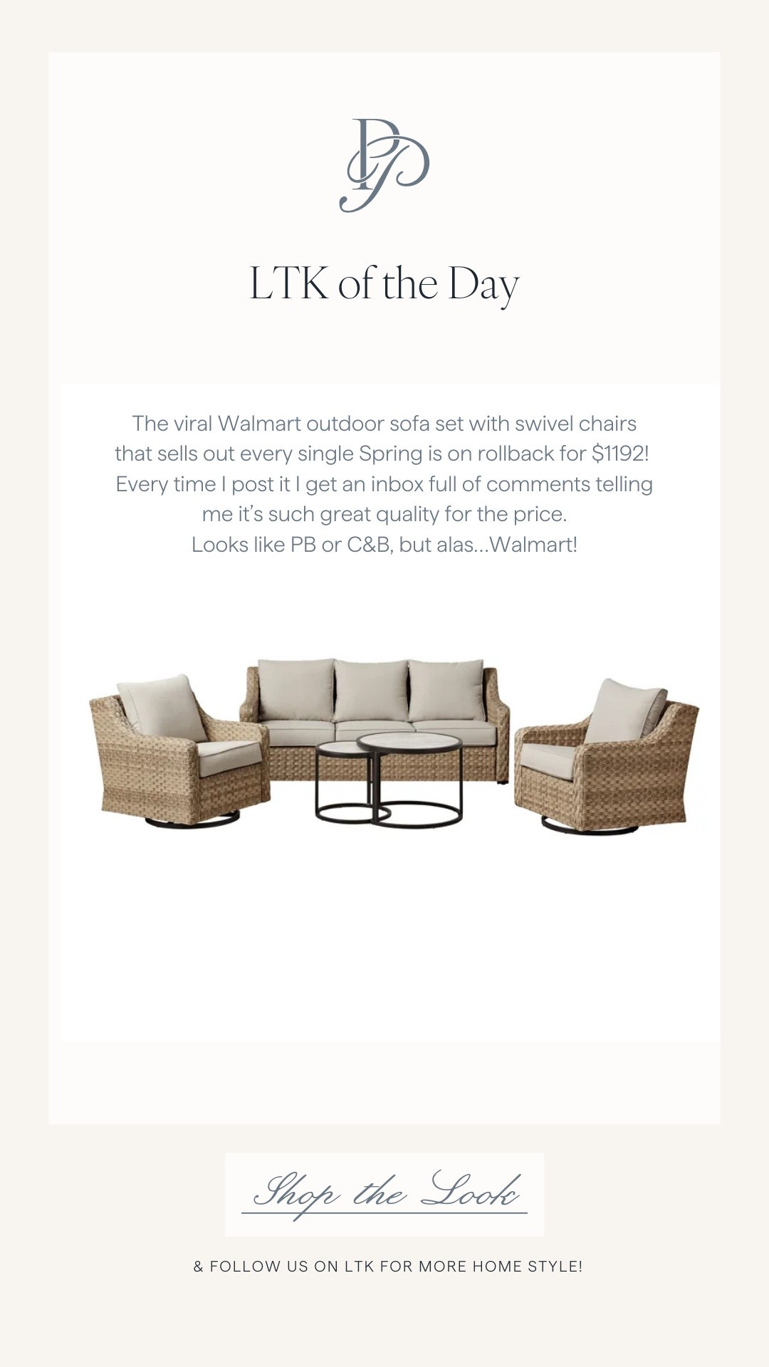 Every year i say i’m buying this patio set and every year it sells out too quickly! Rave reviews and on rollback for $1192 for the whole set!



#LTKSpringSale #LTKSaleAlert #LTKHome