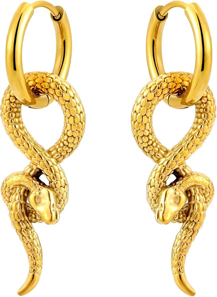 Snake Earrings for Women, Dark Style Serpentine Hoop Dangle Earrings Trendy, Stainless Steel Uniq... | Amazon (US)