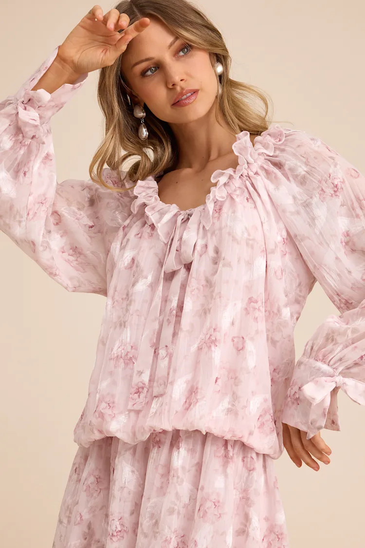 Marcia Blush Pink Floral Ruffled Drop Waist Mini Dress | Lulus