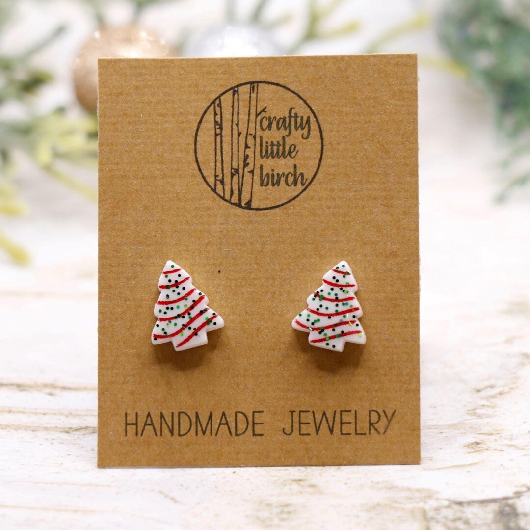 Handmade Little Christmas Tree Cake Glitter Stud Earrings: Holiday Jewelry Gift - Etsy | Etsy (US)