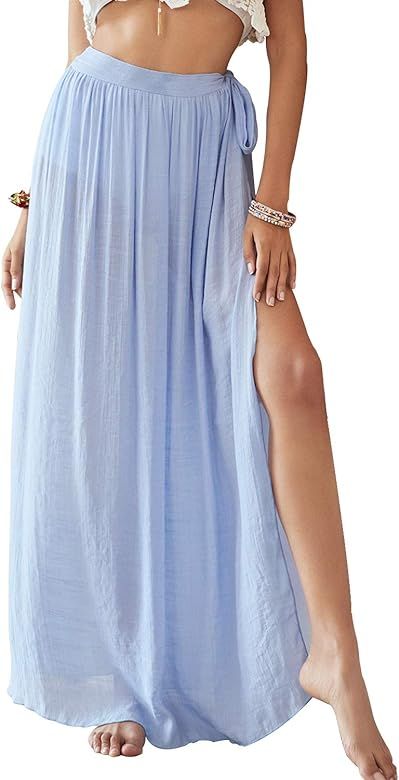 Eicolorte Beach Sarong Pareo Womens Semi-Sheer Swimwear Cover Ups Short Skirt with Tassels | Amazon (US)