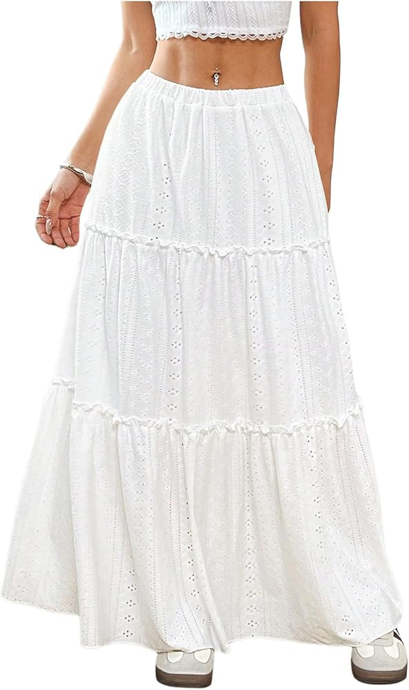 Verdusa Women's Flowy Flared Ruffle Boho Long Skirt Summer Maxi Skirt | Amazon (US)