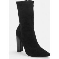 Black Stacked Heel Pointed Toe Sock Boots | Missguided (US & CA)